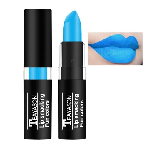 Blue Matte Lipstick Makeup, Long-Lasting Non-Stick Cup Goth Lip Gloss, Vintage Lipstick Cosmetics Party Makeup Gift, Professional Foundation High Impact Color for Women Hallo