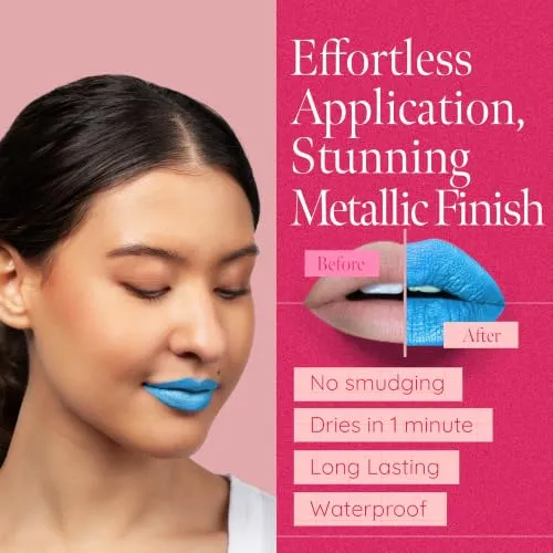 Metallic Liquid Lipstick | Smudge and Transfer Proof, Bright Blue Lip Color with Shimmery Finish, Vegan, Cruelty-free, Long Wear, Paraben and Gluten Free (Snow Queen)