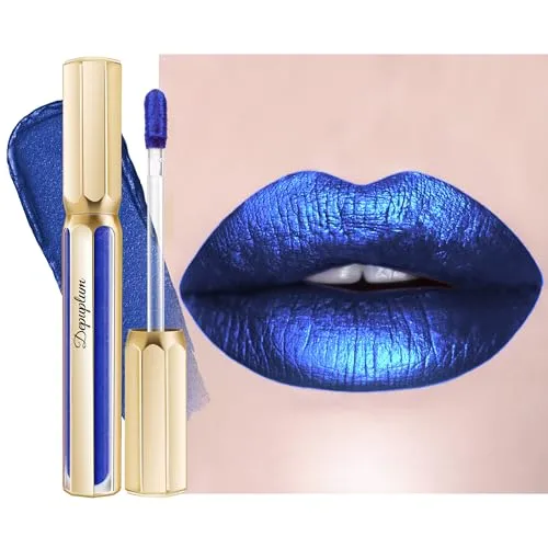 Blue Lipsticks for Women Metallic Glitter Long Lasting Lipstick