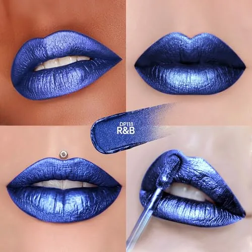 Blue Lipsticks for Women Metallic Glitter Long Lasting Lipstick