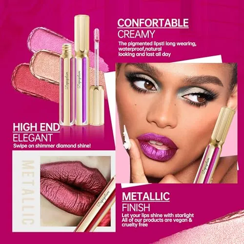 Blue Lipsticks for Women Metallic Glitter Long Lasting Lipstick
