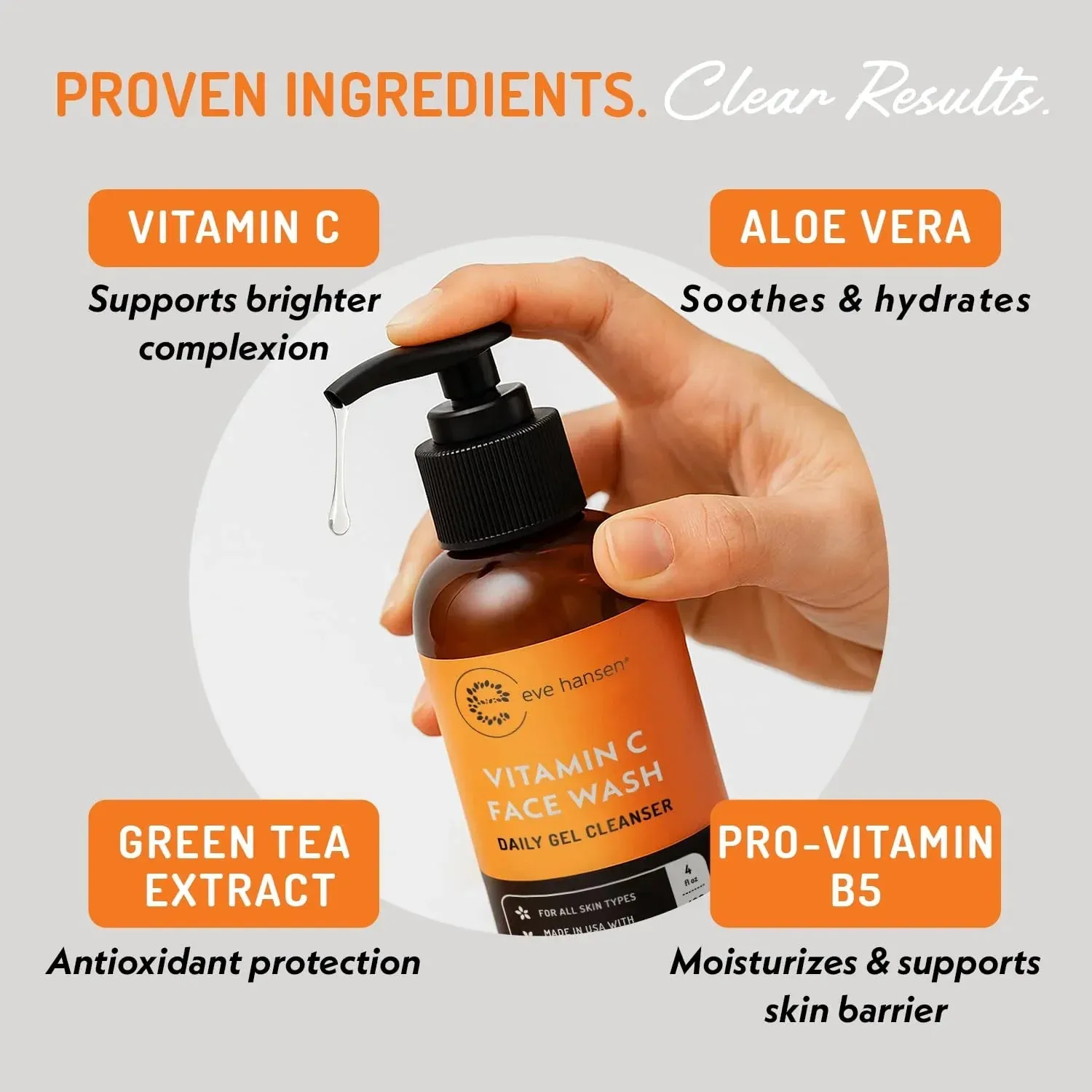 Vitamin C Cleanser Face Wash with Aloe Vera, Vitamin E (4 oz)