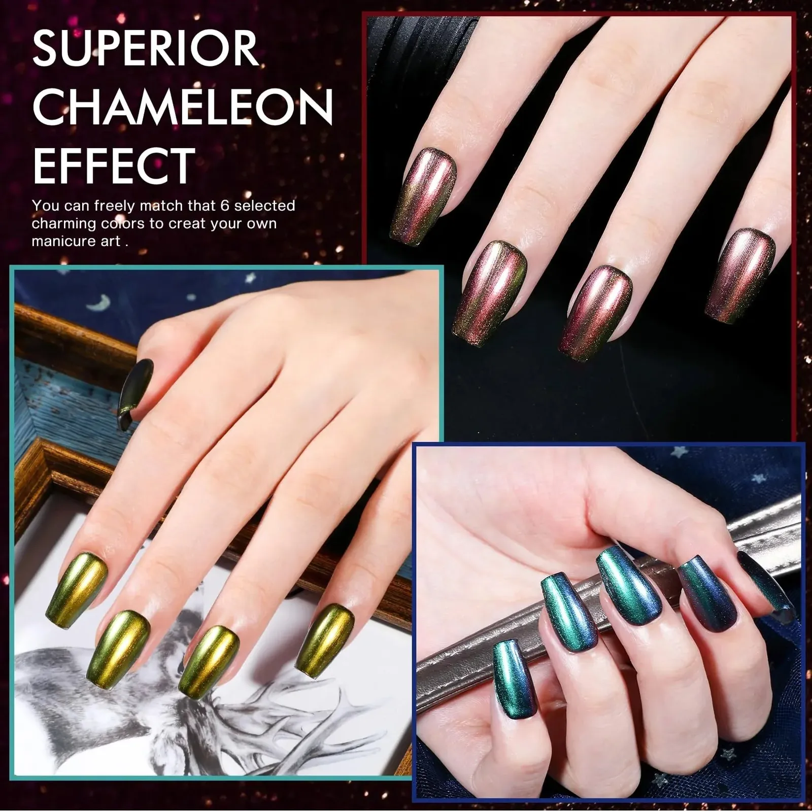 Fingernail Nail Polish Set: Holographic Metallic Lacquer Air Dry Nail Polish