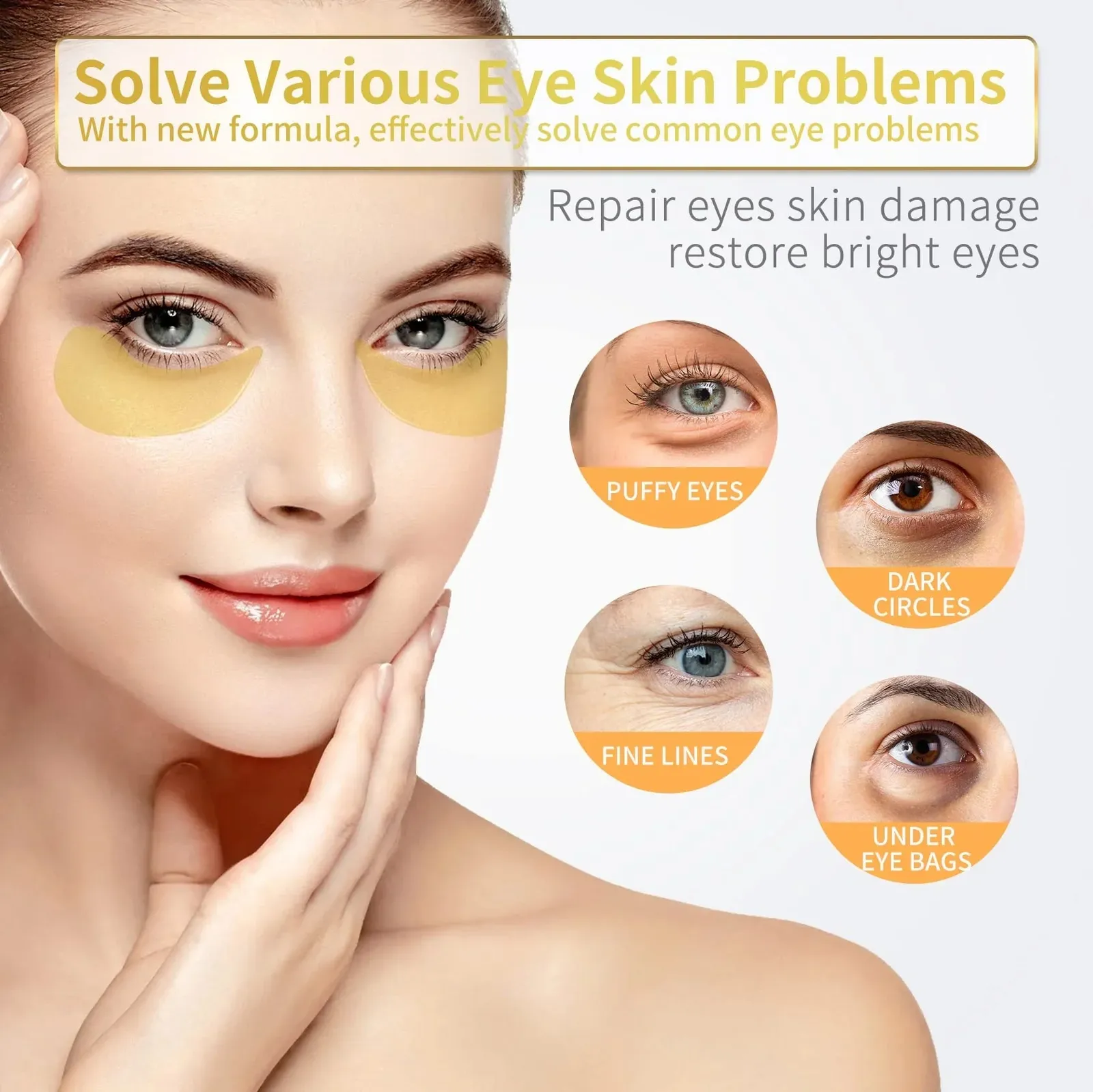 24K Gold Under Eye Patches - 60 Pack for Puffy Eyes