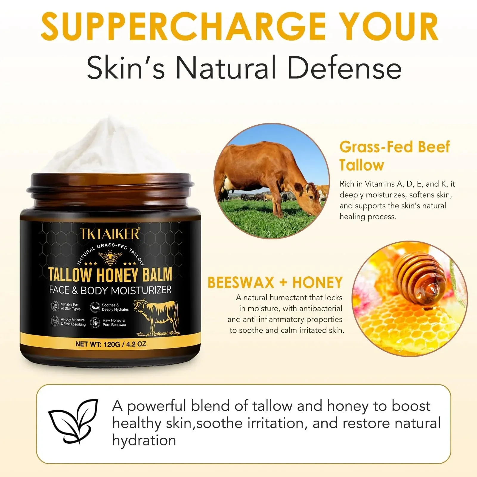 Hydrating Tallow Balm with Raw Honey and Beeswax
