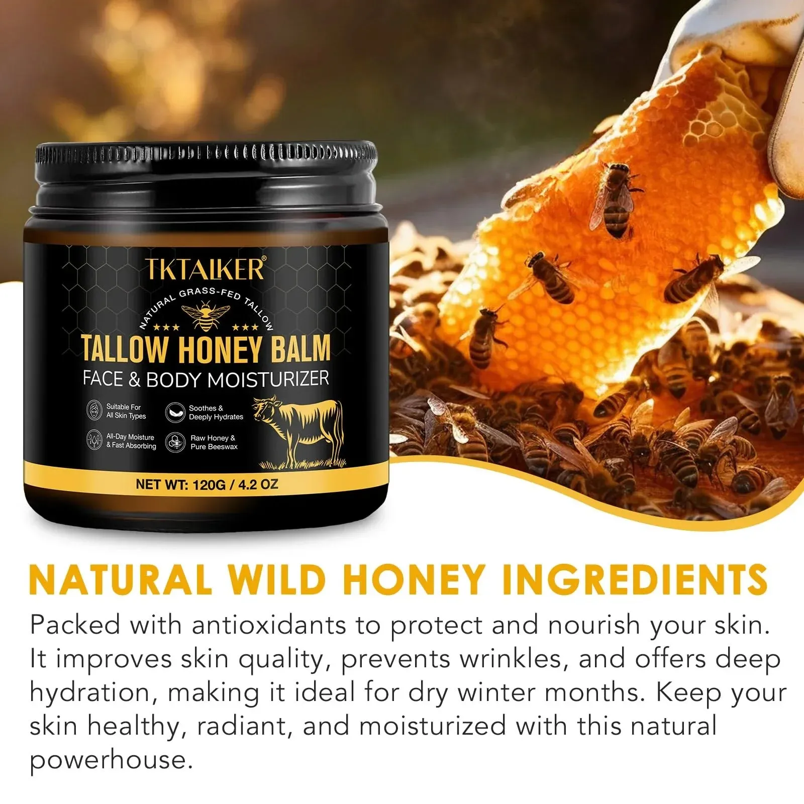 Hydrating Tallow Balm with Raw Honey and Beeswax