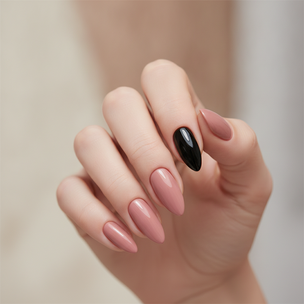 Soft nude with one black accent