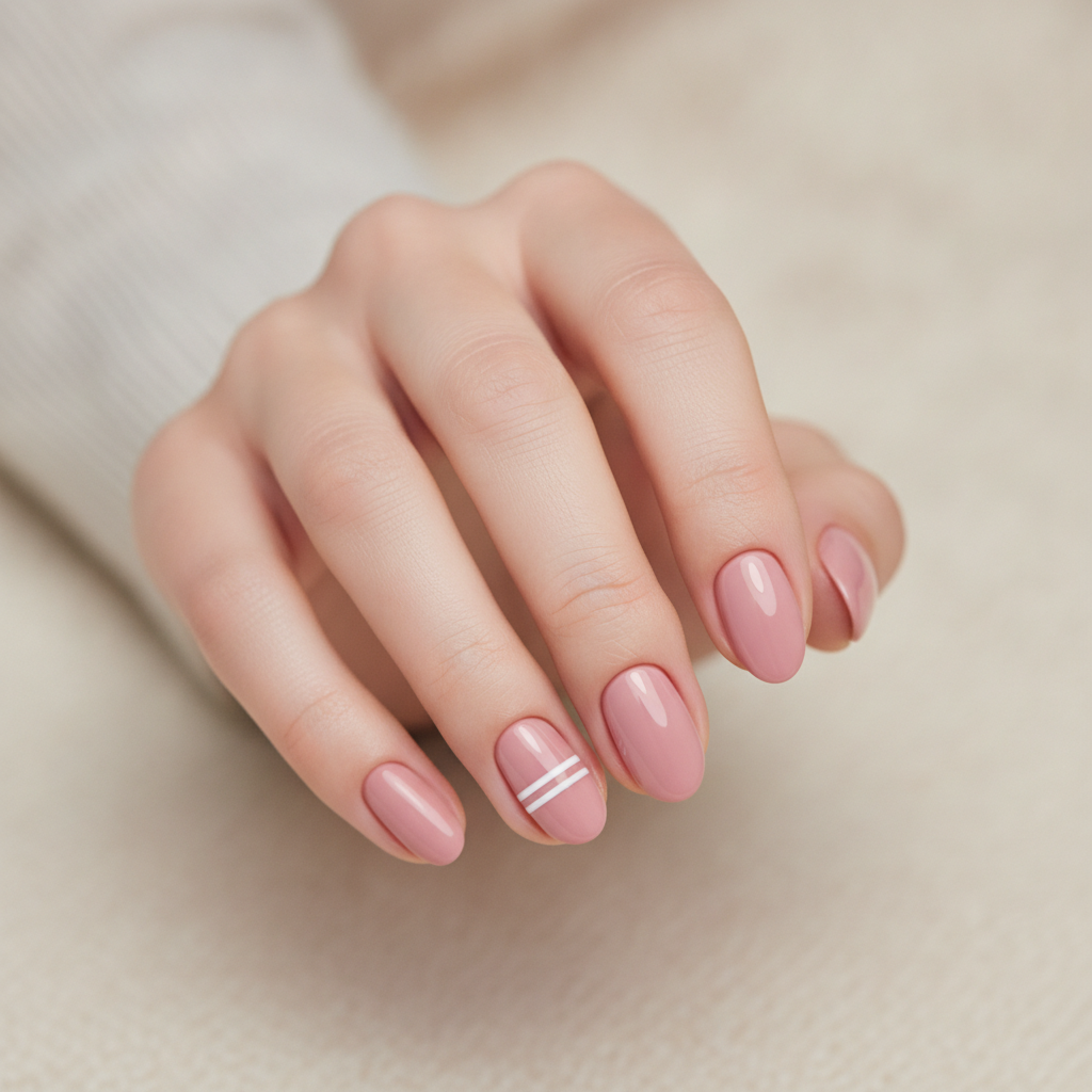 Round soft pink with thin stripe accents