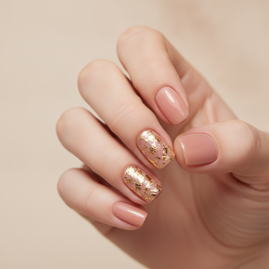 Sheer nude with gold foil accents