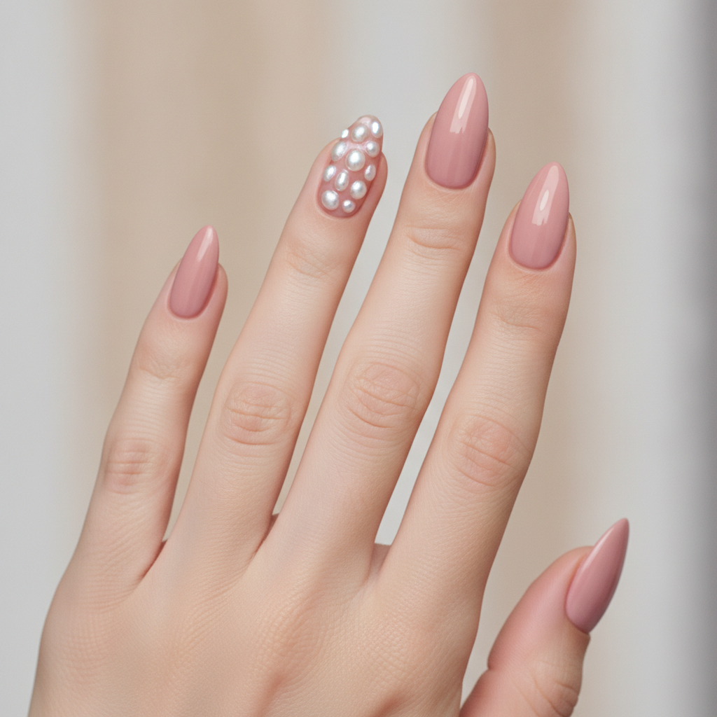 Blush pink with pearl accent nails