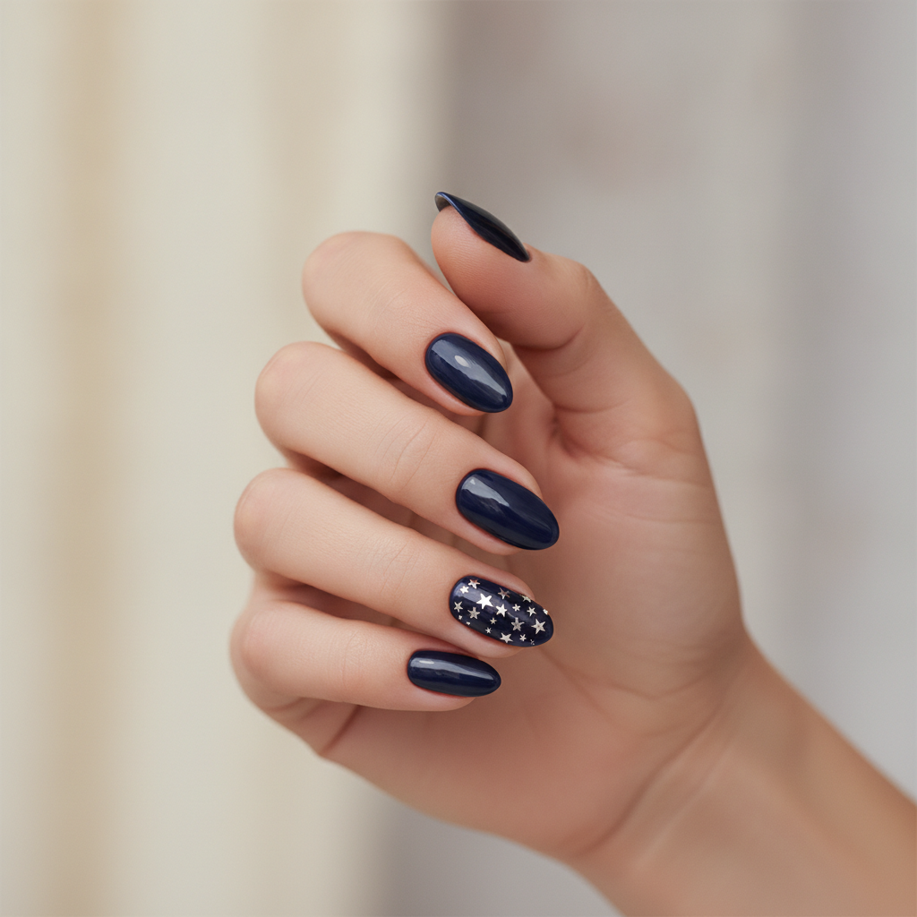 Deep color with star accent nails