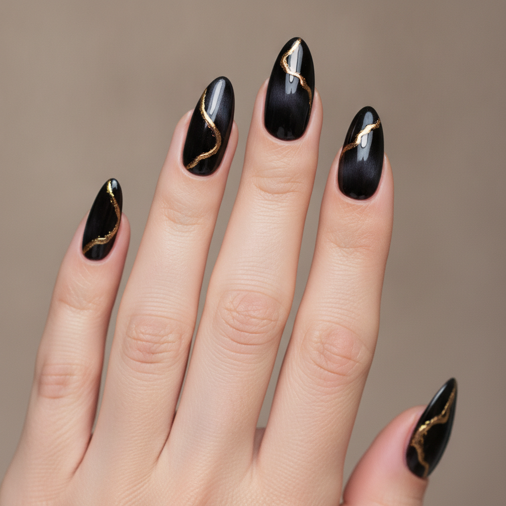 Black cat-eye with gold flash accents