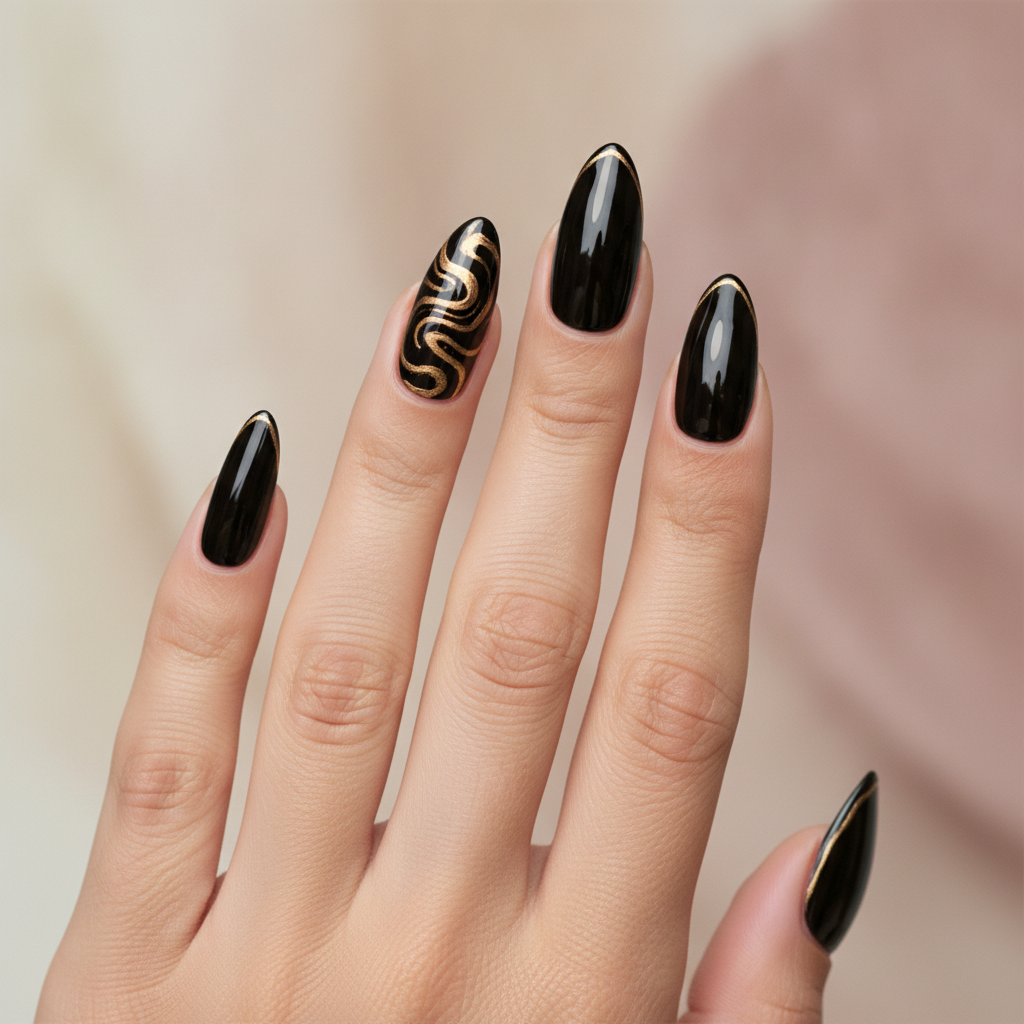 Liquid-metal black chrome with gold edge
