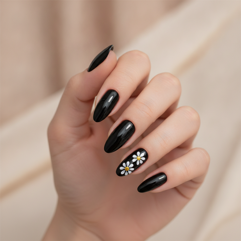 Black base with gold-center daisy accents