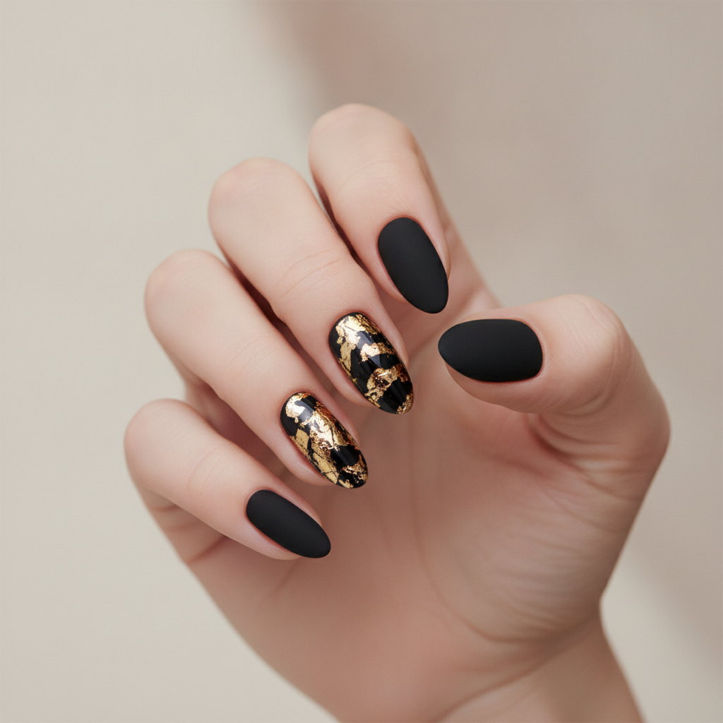 Matte black field with glossy gold foil accents