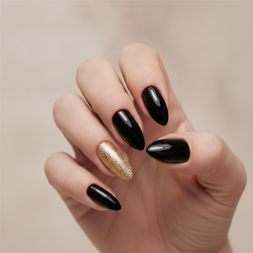 Black with holographic gold flash accents