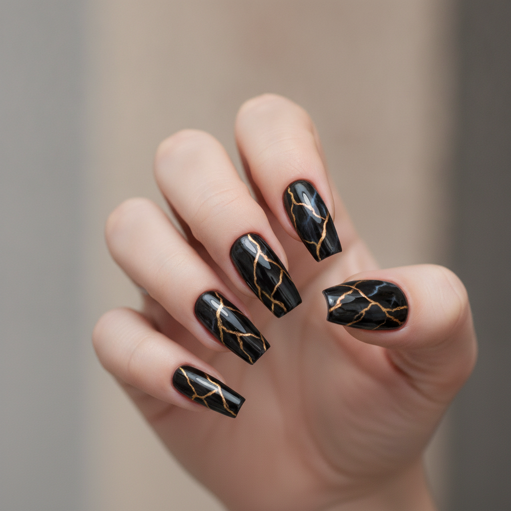 Black marble with gold vein accents