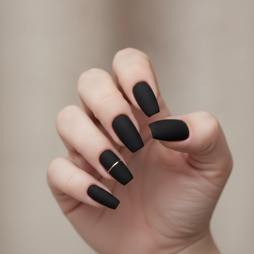 Matte black with thin gold line accents