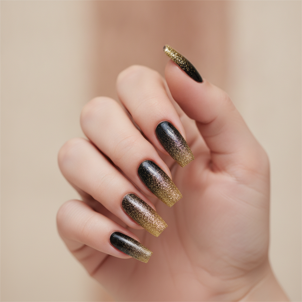 Black-to-gold glitter ombré
