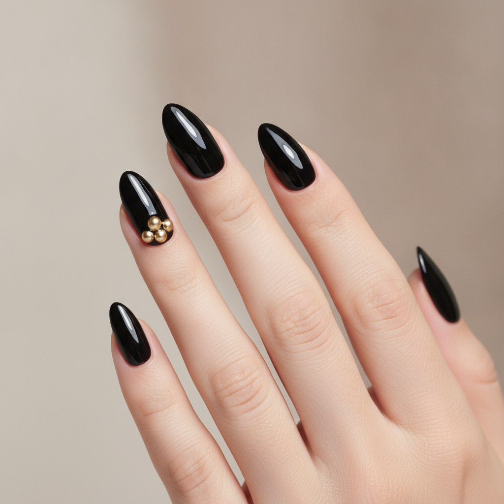 Glossy black with gold pearl accents