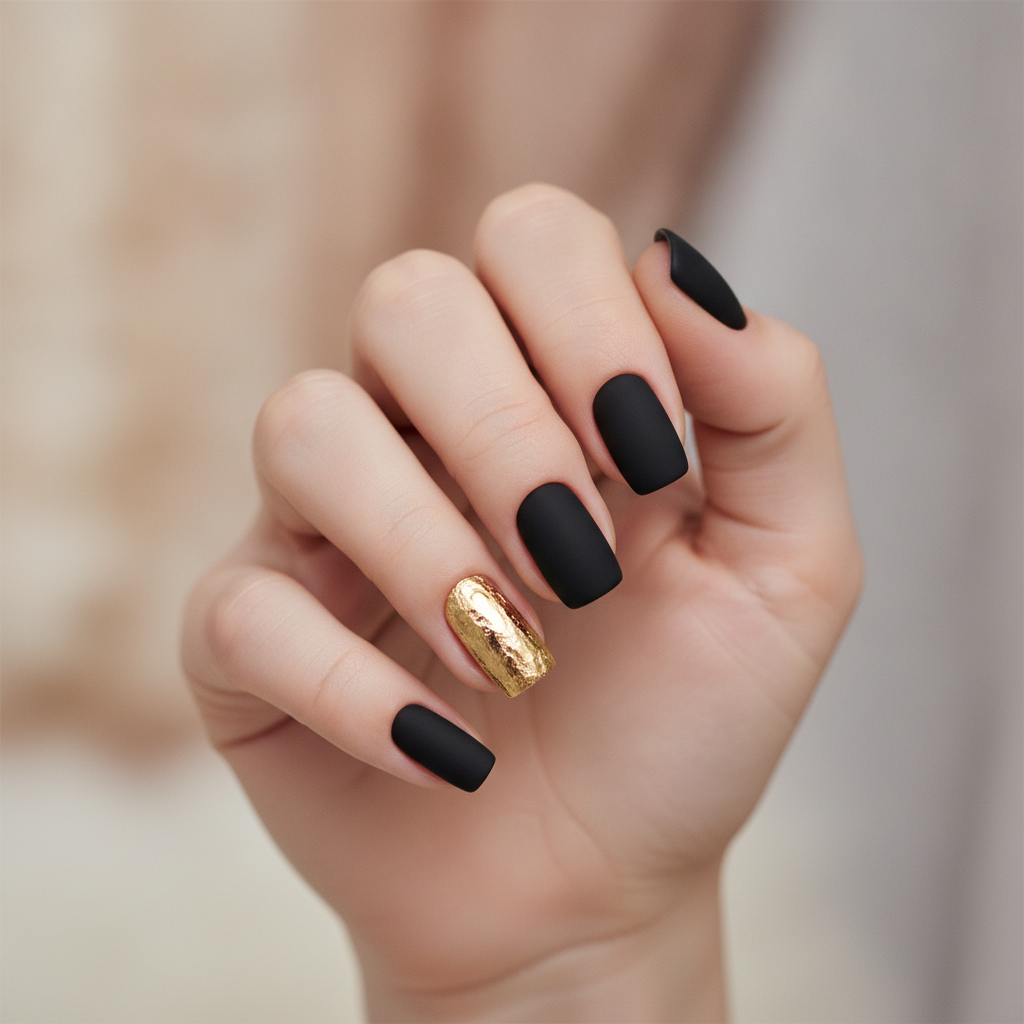 Matte black with glossy gold tip accents