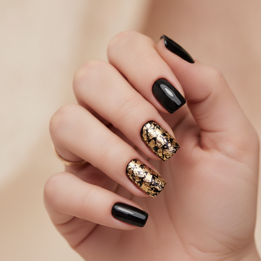 Black with gold foil flakes