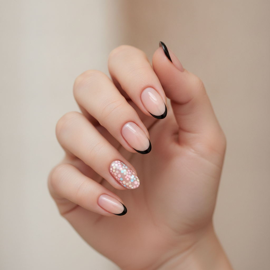 Glossy micro French with floral accents