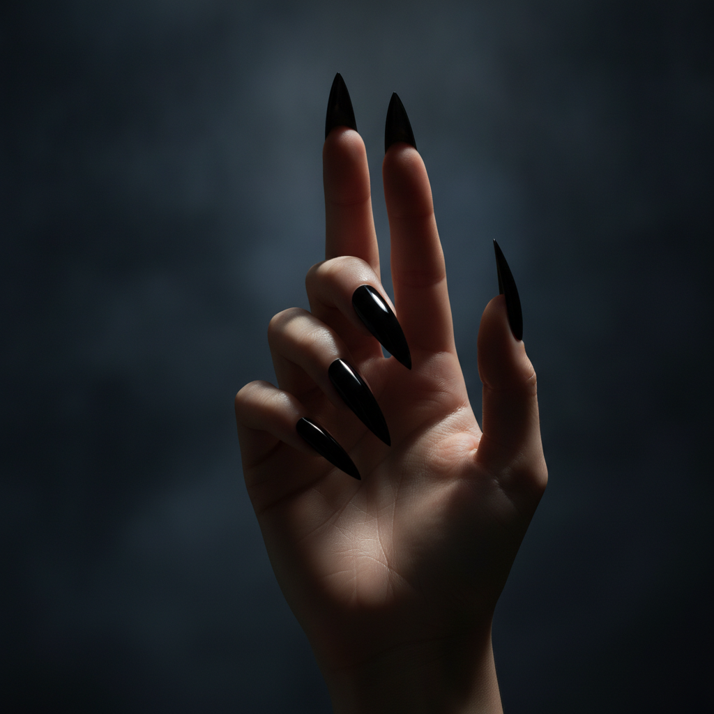 Long stiletto jet black