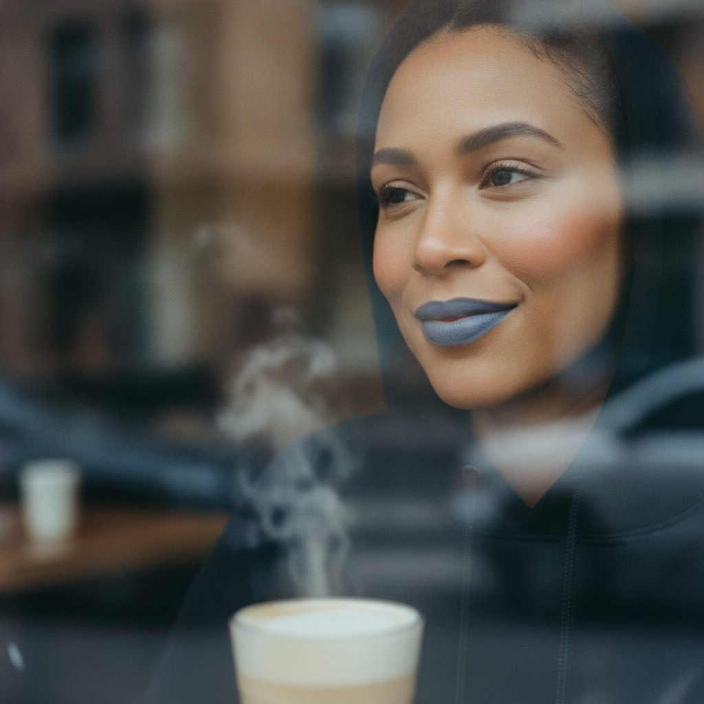 Soft denim lip + black hoodie