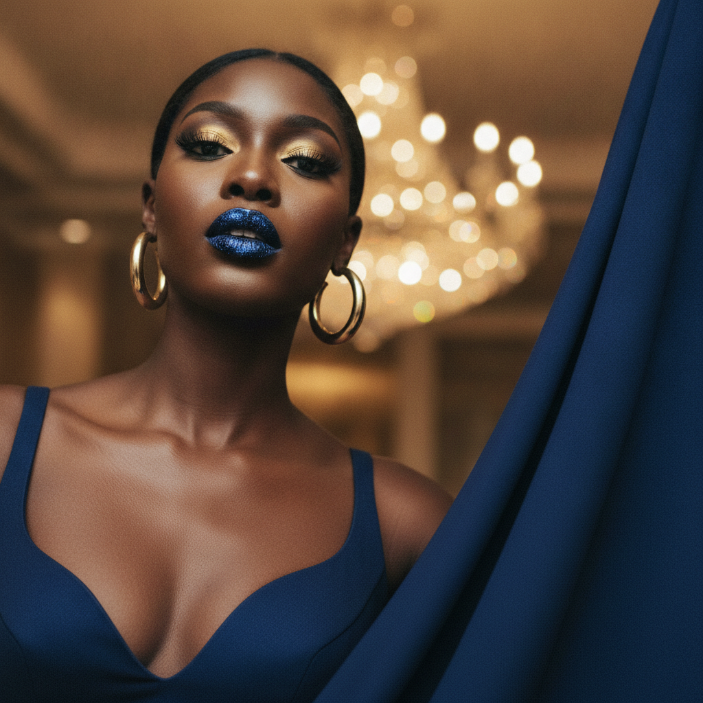 Glitter navy + floor-length gown