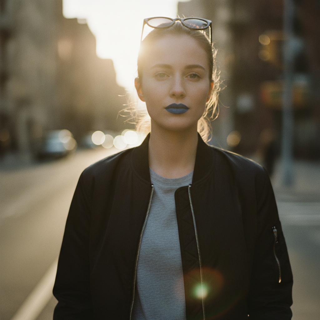 Denim lip + black bomber