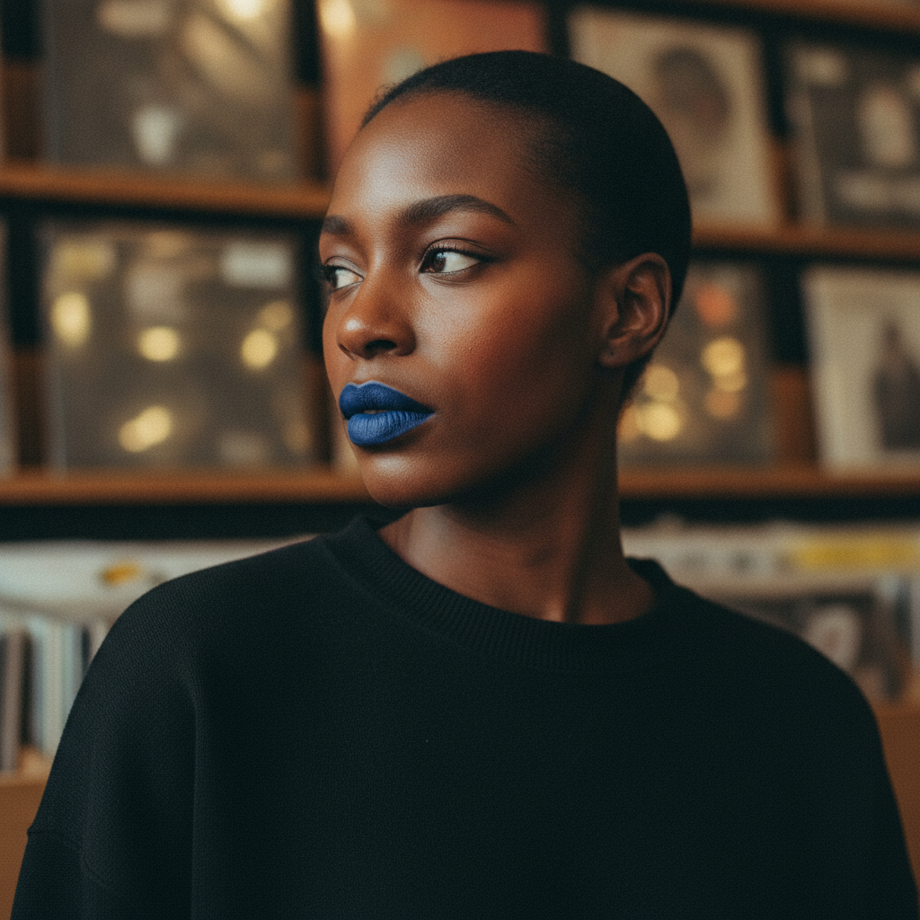 Vintage blue + thrifted black