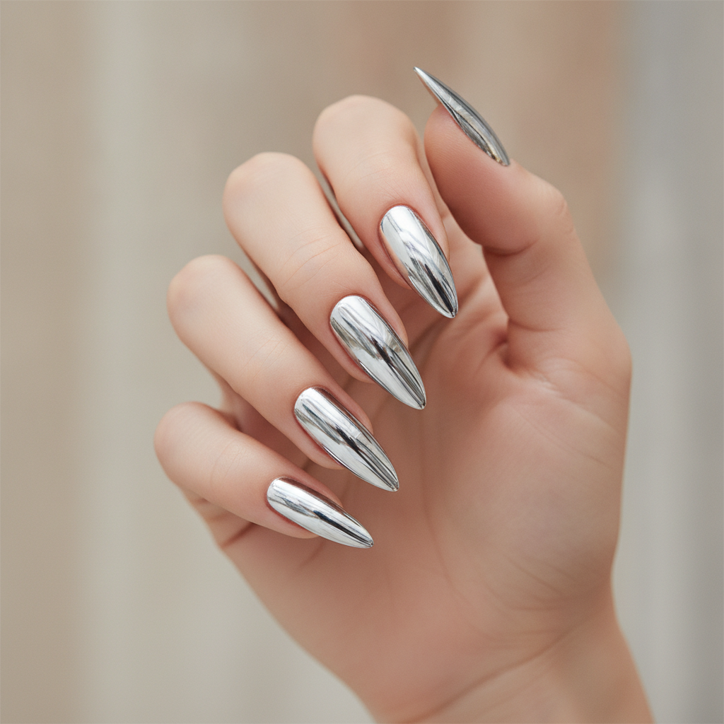 Long stilettos full silver chrome
