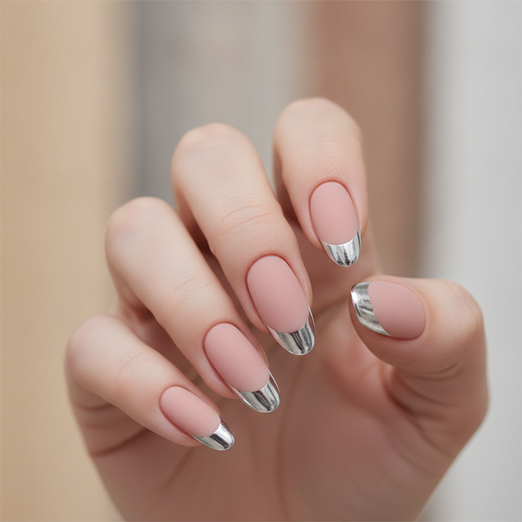 Matte nude with chrome tips
