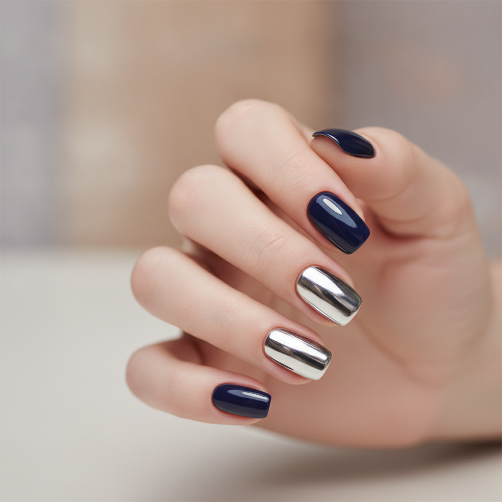 Navy with chrome accents