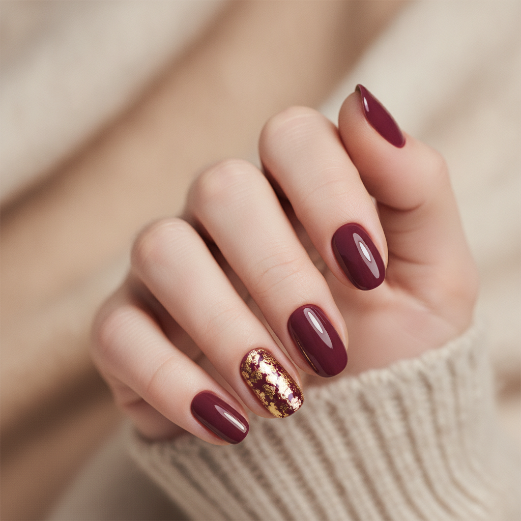 Burgundy with gold leaf accents