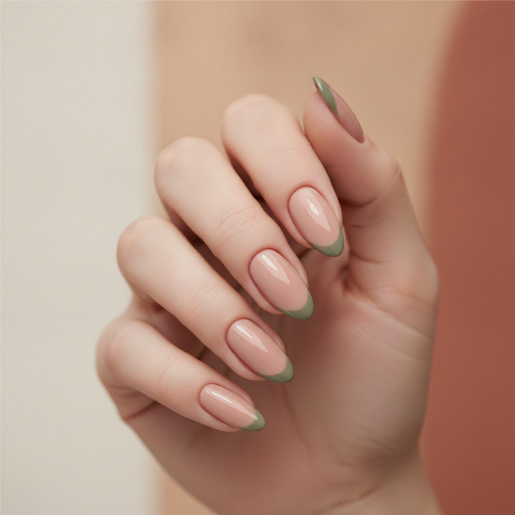Nude with olive French tips
