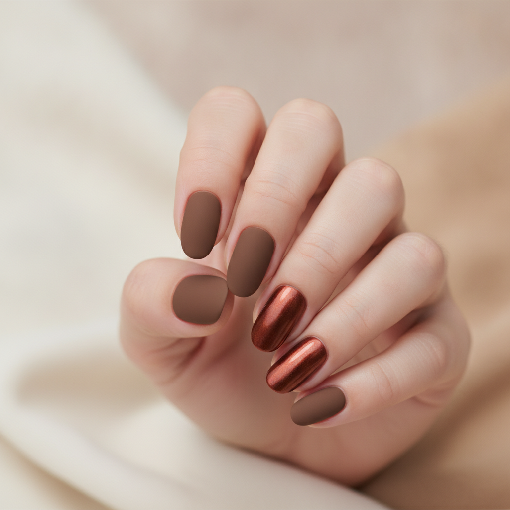 Matte mocha with glossy rust accents