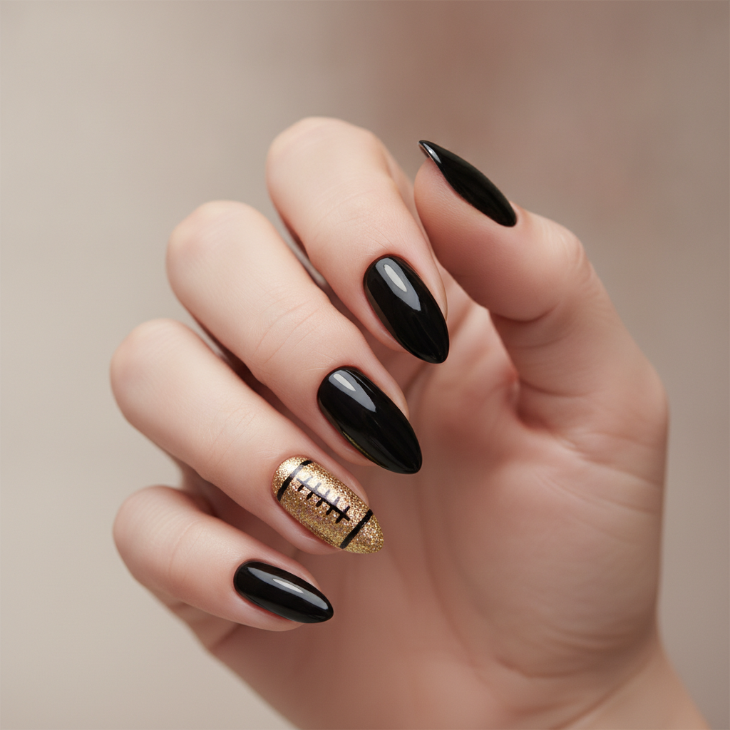 Black with gold accent nails