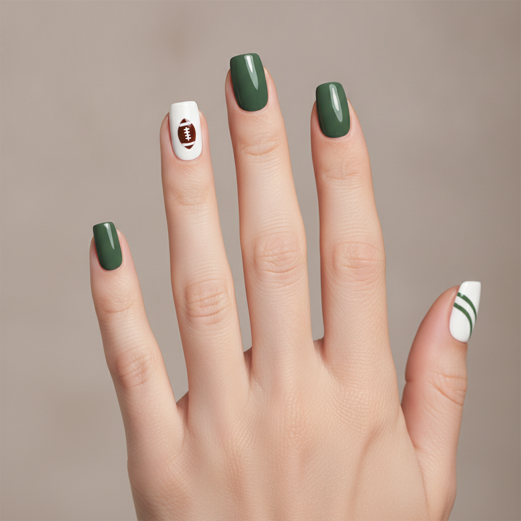 Turf green with white accent nails