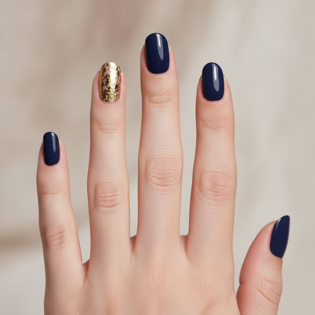 Navy with gold foil accents