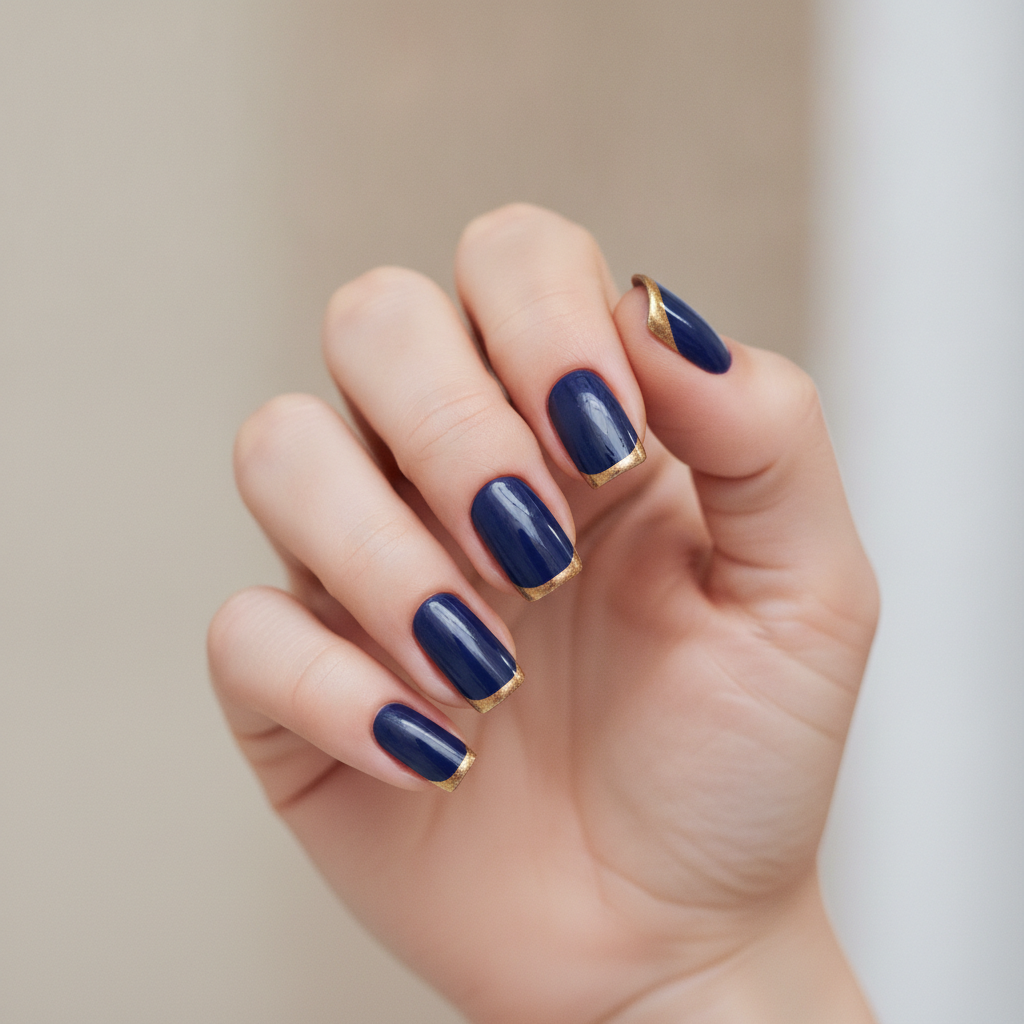 Navy with gold French tips
