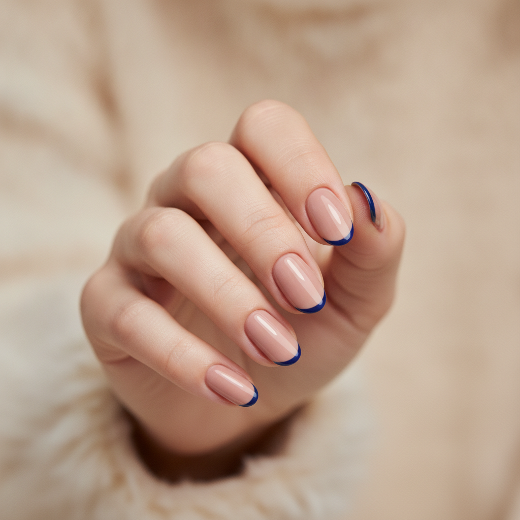 Nude with navy micro tips