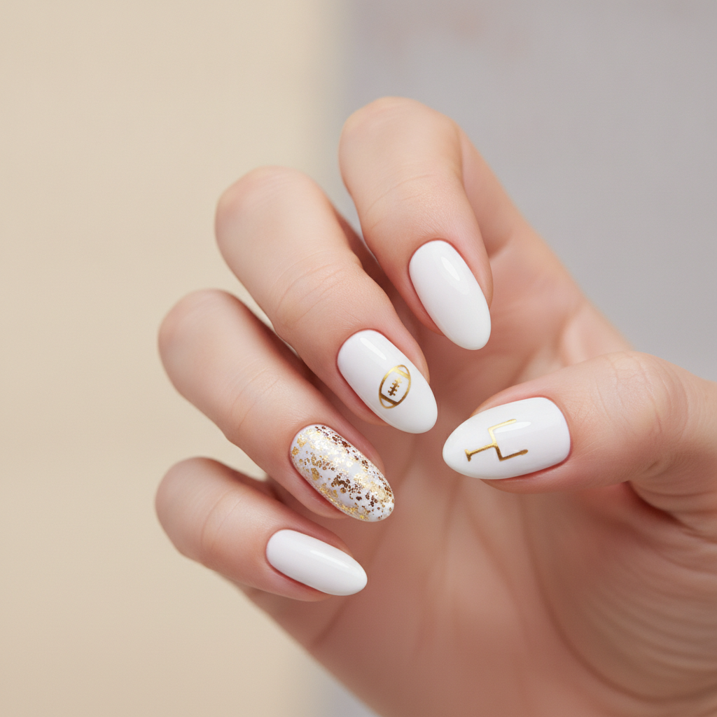 White with gold glitter accents