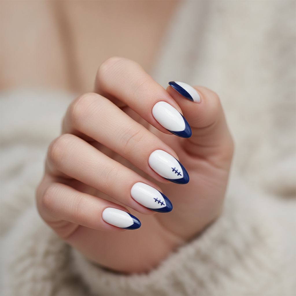White with navy French tips