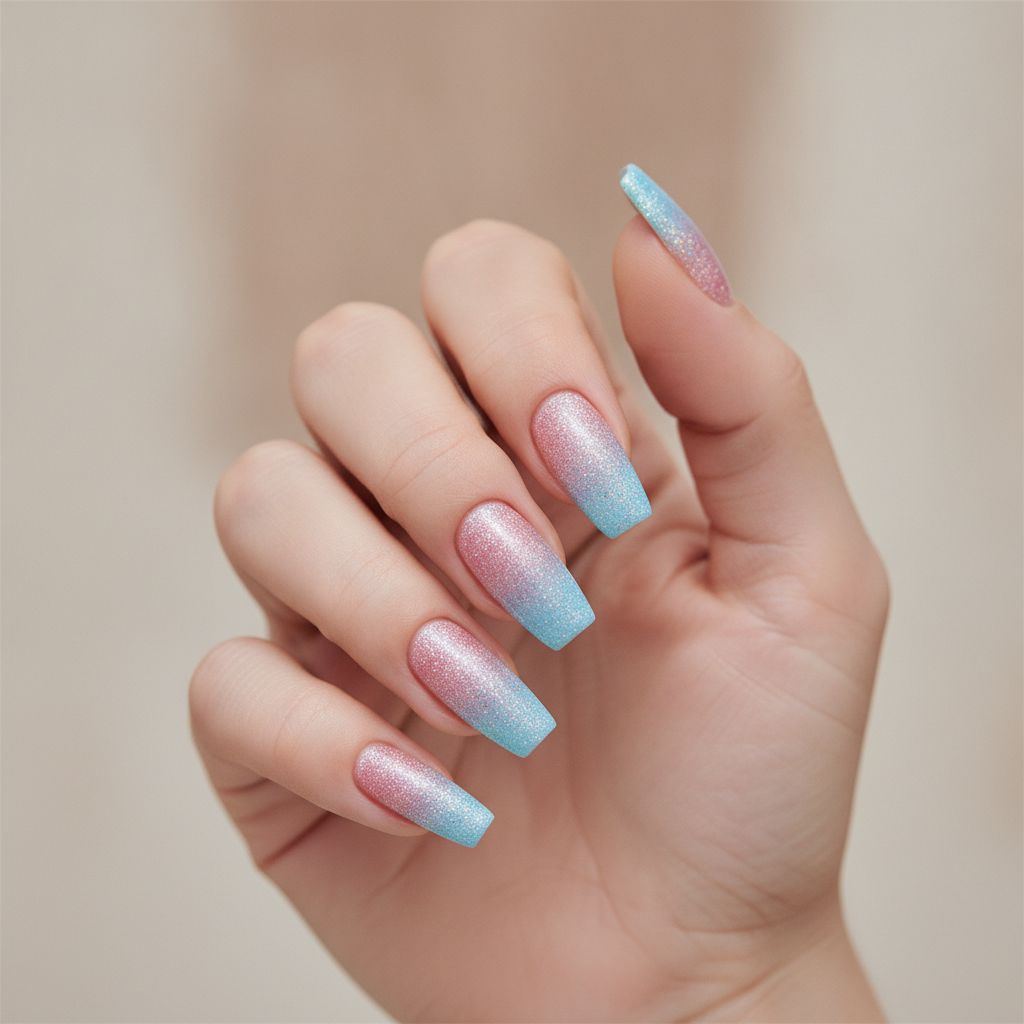 Pink-to-blue glitter gradient