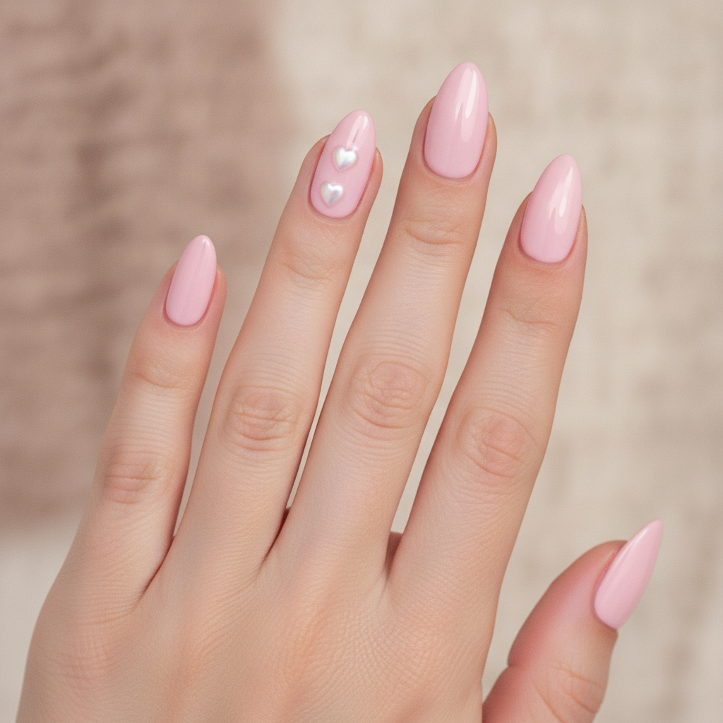 Soft pink with tiny heart accents