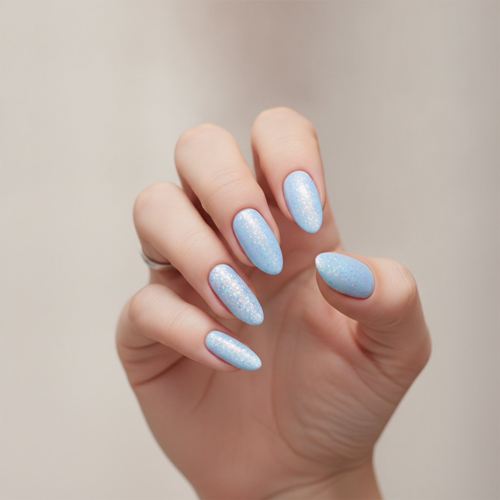 Holographic flash over baby blue