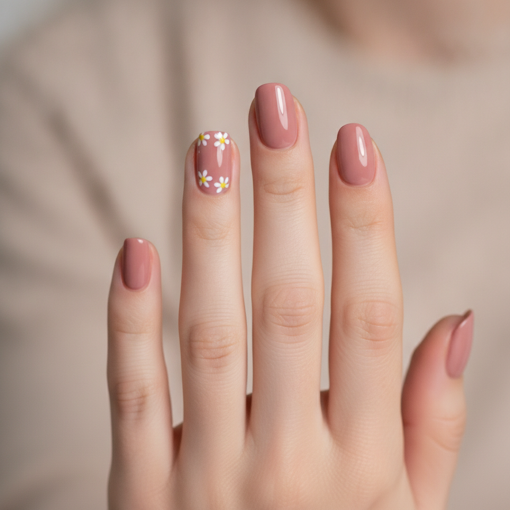 Nude base with tiny daisy accents