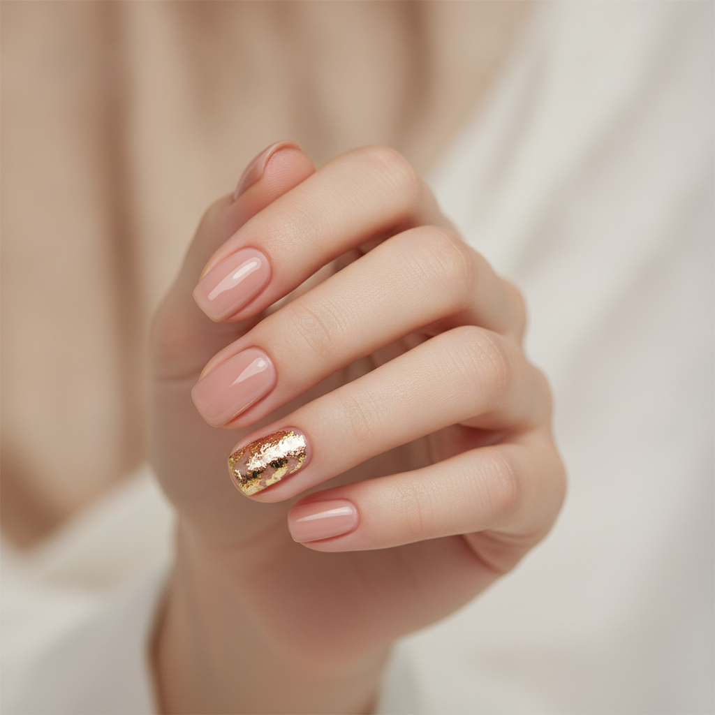Sheer nude with gold foil flakes